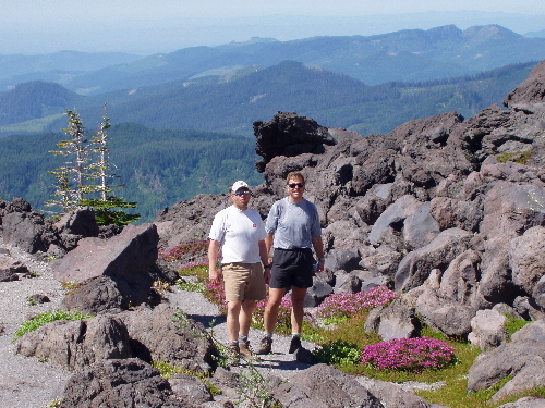 Duane and Dave in an alpine garden on the Mt. St. Helens climb