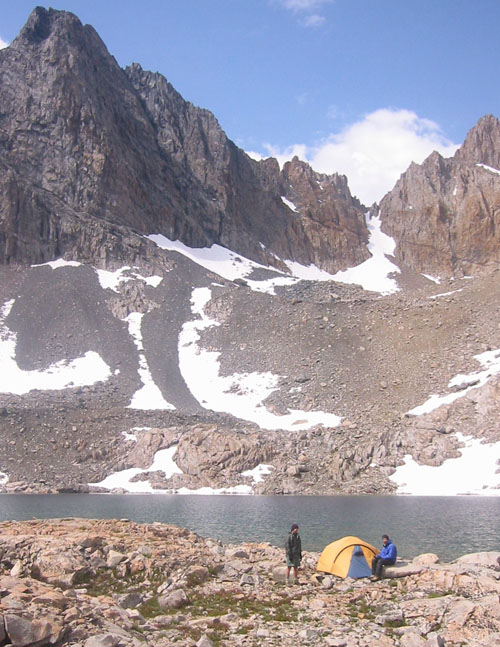 Dave and Foo'ball enjoy a break in the weather with Black Kaweah in background