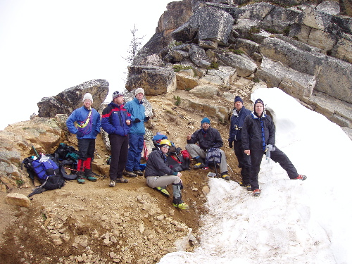 Bjorn Hergusvrussen, Duane, Randuu, Tad, Michael, Dave, and Jim at Burgundy Col