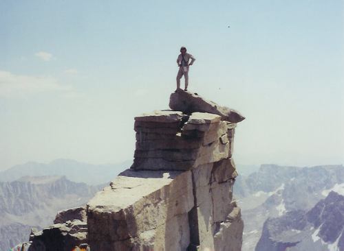 Jim surprises us by appearing atop the summit of Mt. Darwin while we were discussing the guidebook route.