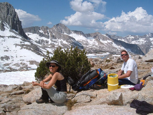 Leslie and Schmed enjoy lunch in Dusy Basin