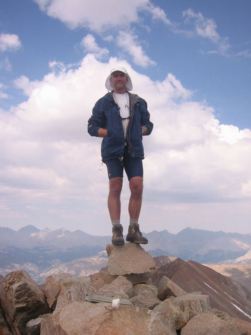 Schmed atop Mt. Kaweah (Foo'ball paused his brooding and cursing briefly to take this picture)