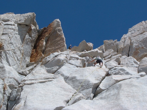 Jeff Muss rappels down the route he free soloed