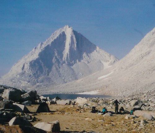 Camp at Royce Lake with Merriam in the background.