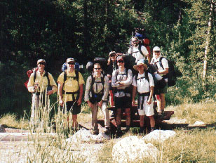 Doug, Randu, Jim, Kathy, Tayls, Schmed, Puppy, and Ken at trailhead